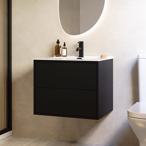 600mm black wall hung - hung, vanity