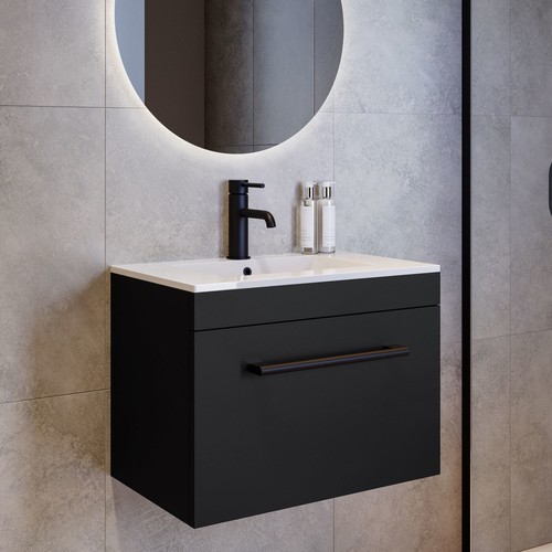 600mm black wall hung vanity - black,