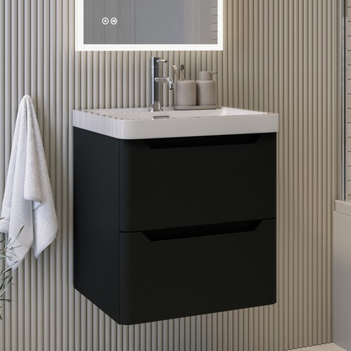 500mm black wall hung vanity - wall,